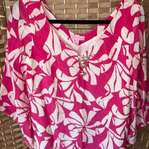 Lilly Pulitzer Genevieve Dress "Wish You Were Here" Pink 100% Silk Size 4